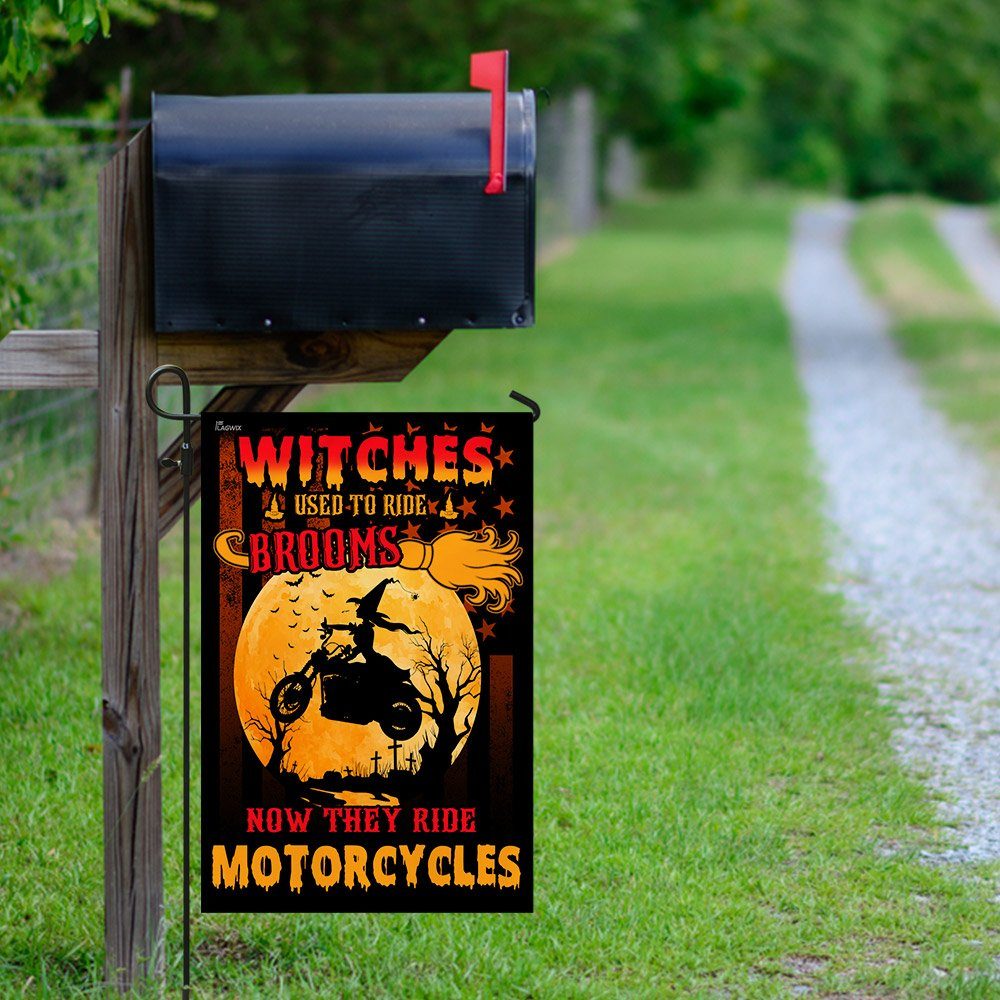 Witches Used To Ride Brooms Now They Ride Motorcycles Flag - Image 9