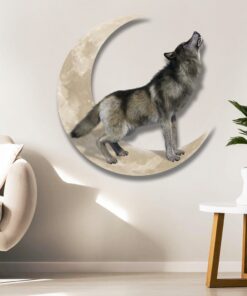 wolf howling and moon hanging metal sign qnk1005msv3 3588