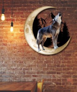 wolf howling moon hanging metal sign thh3525ms 2089