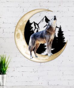 Wolf Howling Moon Hanging Metal Sign THH3525MS