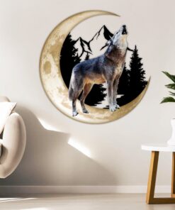 wolf howling moon hanging metal sign thh3525ms 4552