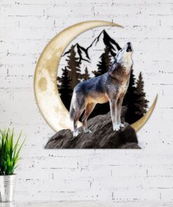 Wolf Howling Moon Hanging Metal Sign THH3525MSv1