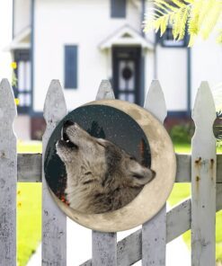 wolf howling moon hanging metal sign ttv406ms 7077