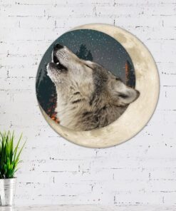 Wolf Howling Moon Hanging Metal Sign TTV406MS