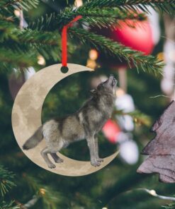 wolf ornament, wolf howling and moon ornament qnk1005ov3 8410