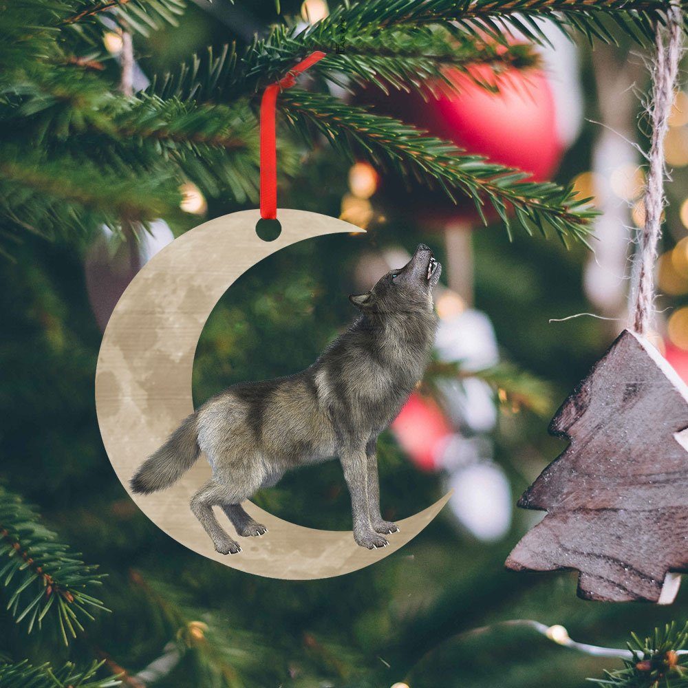 Wolf Ornament, Wolf Howling And Moon Ornament QNK1005Ov3 - Image 2