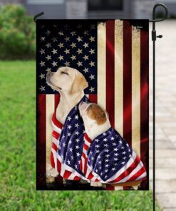 yellow labrador retriever and english bulldog american patriot flag 3208