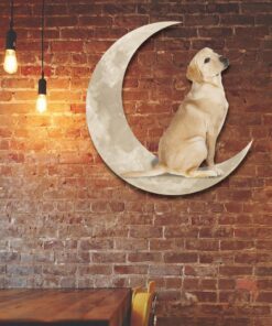 Yellow Labrador Retriever And Moon Hanging Metal Sign QNK879MSv1a