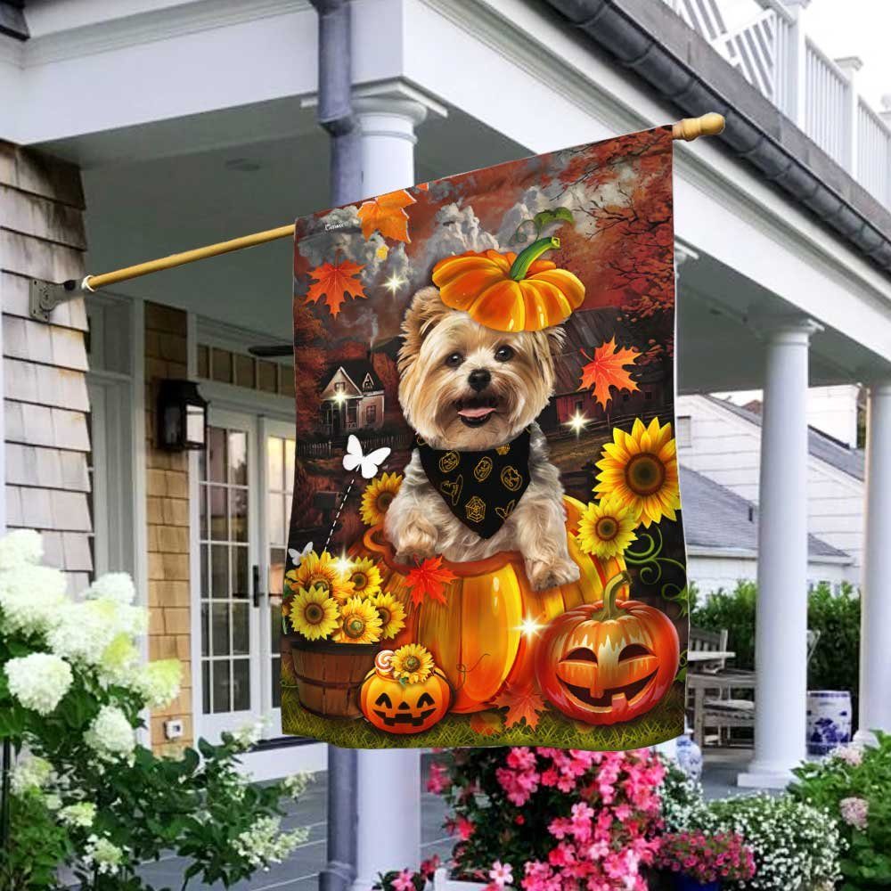 Yorkie Pumpkin Happy Fall Y'all Flag DBD2783F