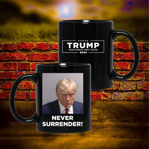 Trump Mugshot Never Surrender Coffee Mug