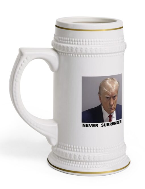 Trump Never Surrender Beer Stein Mug Left