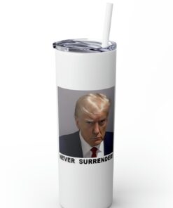 Trump Never Surrender Skinny Tumbler with Straw, 20oz