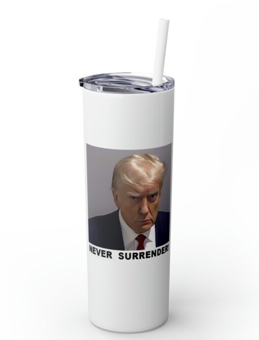 Trump Never Surrender Skinny Tumbler with Straw, 20oz