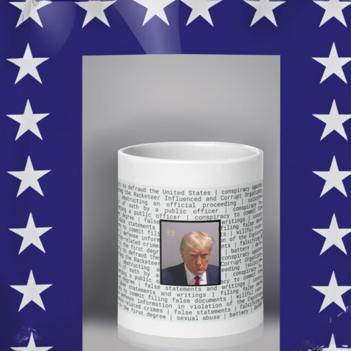 Donald Trump mugshot mug with list of indictments Mugs