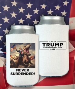 Never Surrender!! Trump 2024 on T-Rex Beverage Cooler