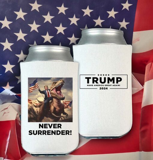 Never Surrender!! Trump 2024 on T-Rex Beverage Cooler