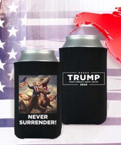 Never Surrender!! Trump on T-Rex Beverage Coolers Black