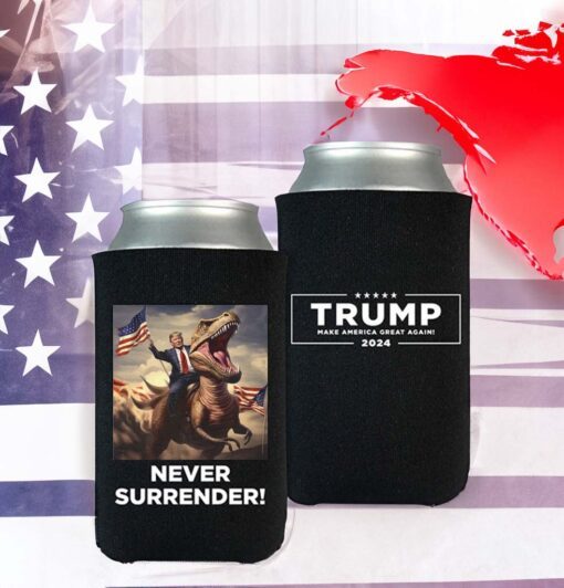 Never Surrender!! Trump on T-Rex Beverage Coolers Black