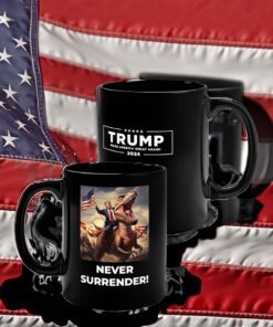 Never Surrender!! Trump on T-Rex Mug